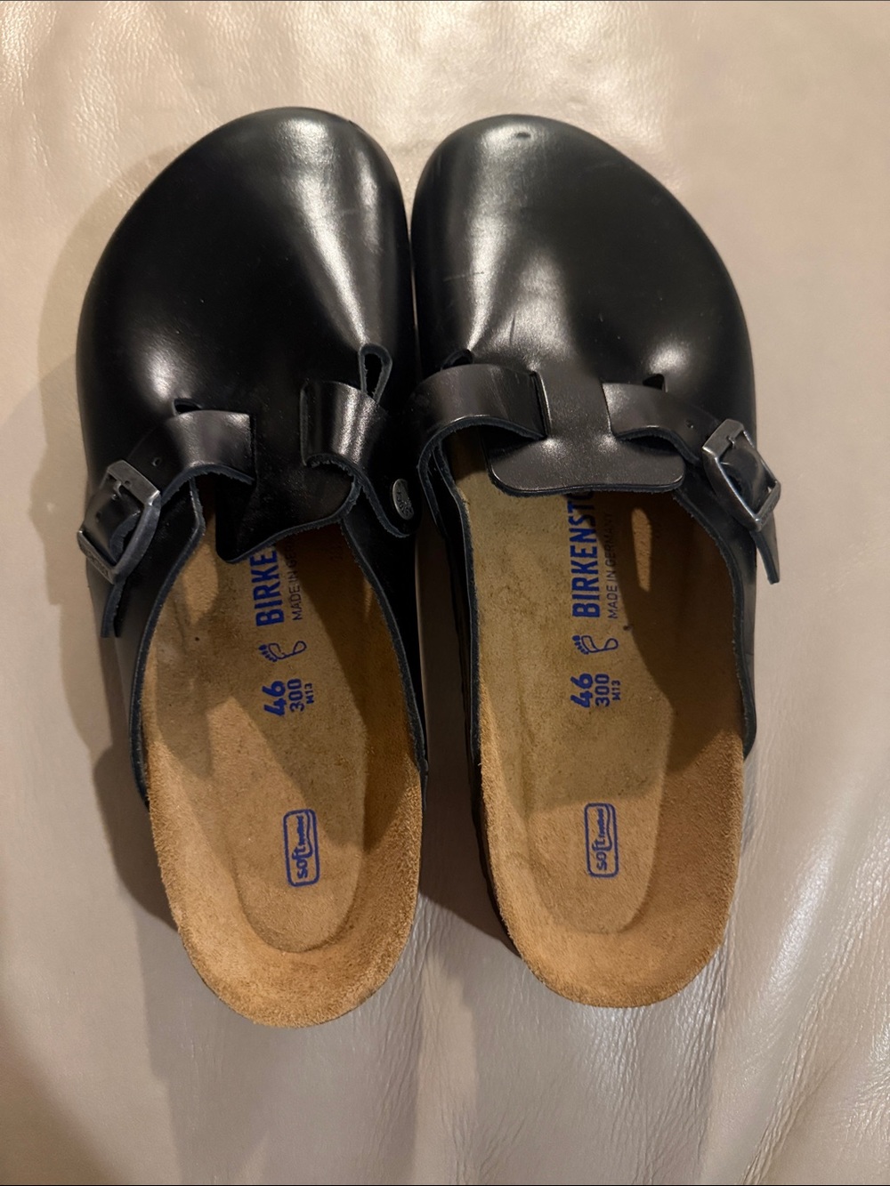 Birkenstock Boston Softbed Black Leather Clogs with Buckles